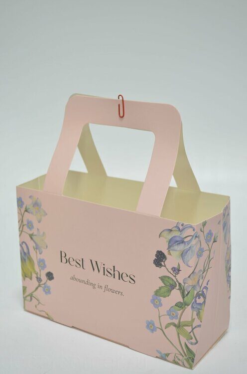 Коробка для цветов "Best Wishes" 20,5см*14см*8см*24см розовая (7030)