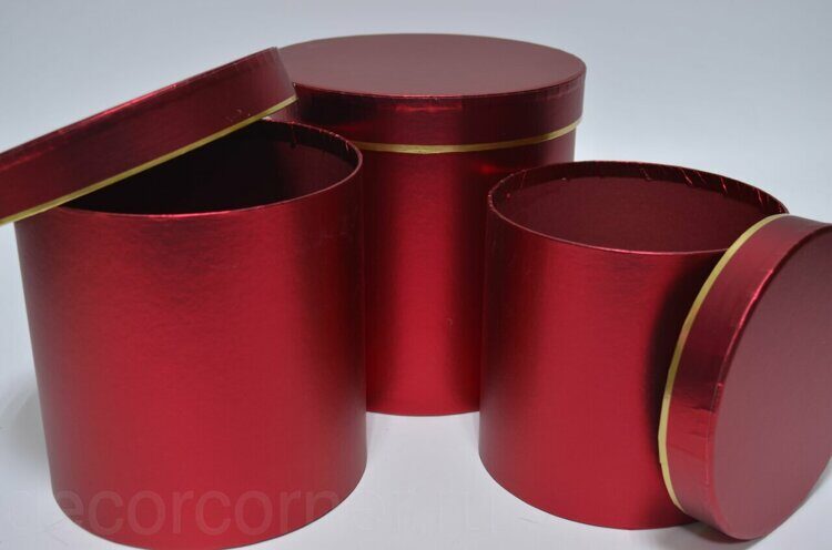 Набор шляпных коробок (3шт) "Красный металл" D19см*Н19см / D17см*Н17см / D15см*Н15см (6760)