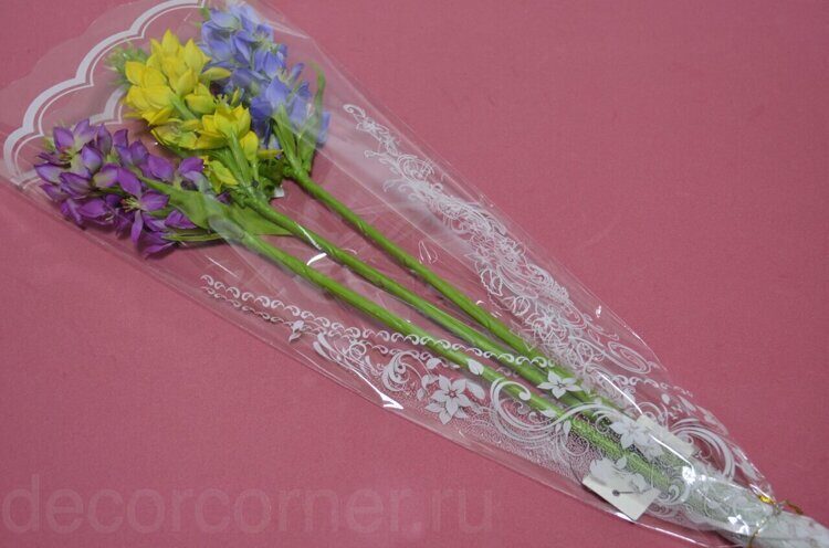 Пакет-конус прозрачный с рисунком 24см*60см*8см (100шт) (1214)